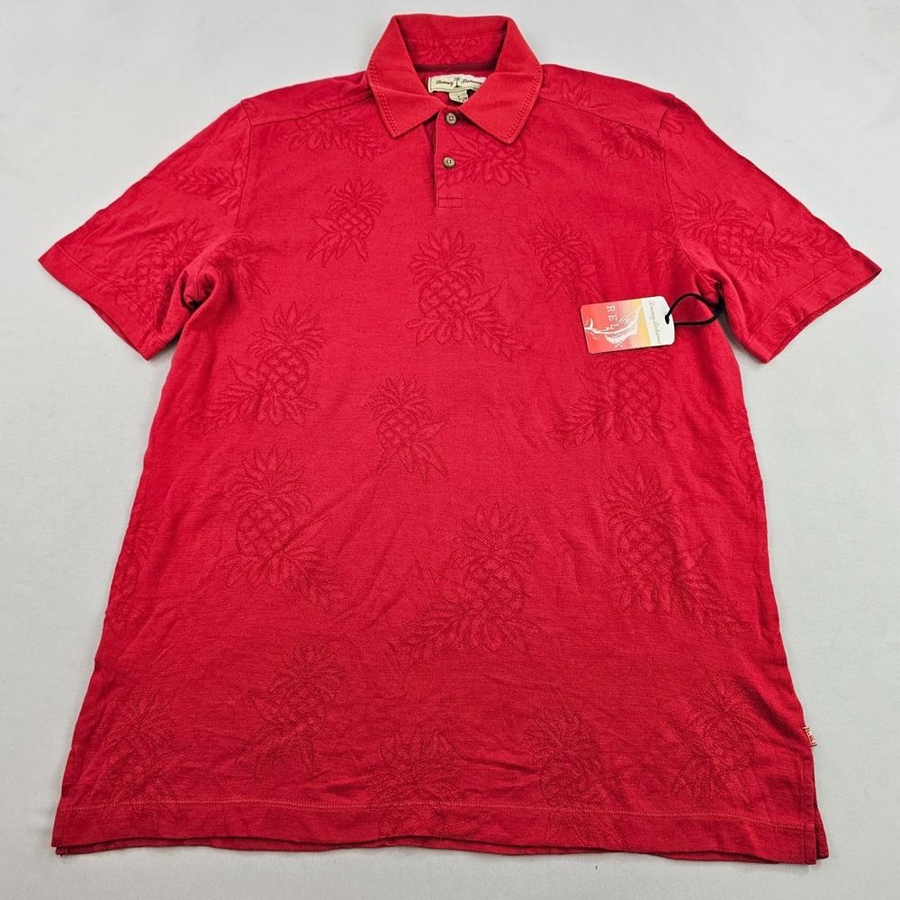 Tommy Bahama Mens Red Pineapple Jacquard Polo Shirt Small S Short Sleeve Cotton